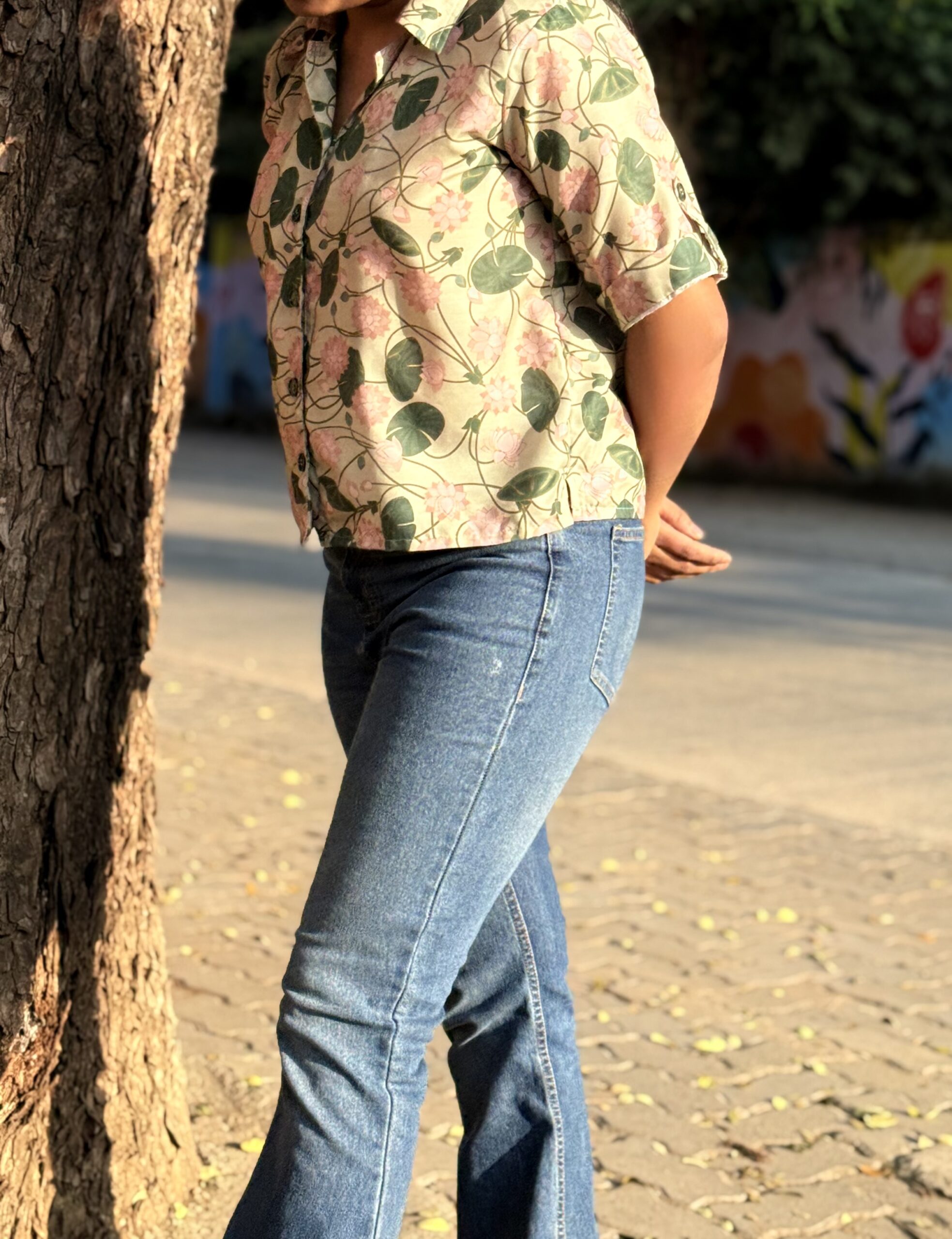 Green Pichwai Crop Shirt